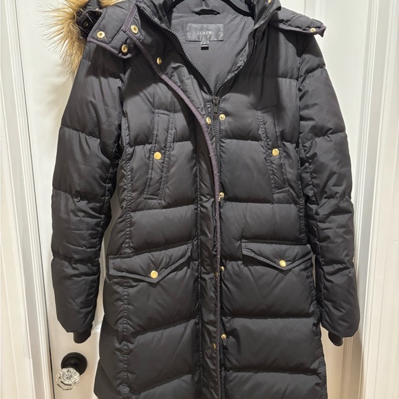 J. Crew Jackets & Blazers - J. Crew Women's Black Puffer Coat with Fur Trim